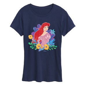 Women's - Disney Princess - Ariel And Flowers Short Sleeve Graphic T-Shirt - 1 of 4