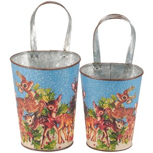Primitives By Kathy 10.5 Inch Christmas Deer Wall Bucket Set Doe Antlers Annie Schickel Decorative Buckets - 1 of 3