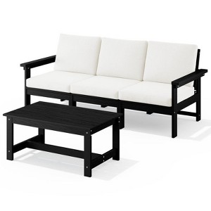 Hyleory Modern HDPE 3-Seater Sofa Set with Removable Soft Cushions and Wide Slat Coffee Table - Durable Weather-Resistant Easy-Clean Design - 1 of 4