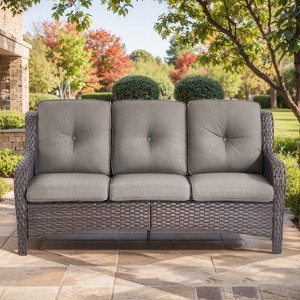 Buenhomino Outdoor Patio Couch Wicker Sofa - 3 Seater Rattan Sofa for Outside Patio Garden with Deep Seating and Olefin Cushions - 1 of 4