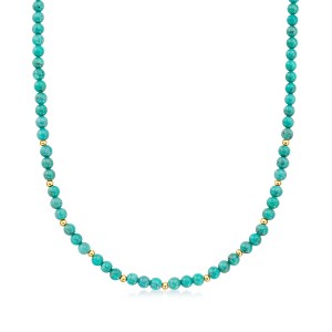 Pure Collection by Ross-Simons 4-4.5mm Turquoise Bead Necklace With 14kt Yellow Gold - 1 of 4