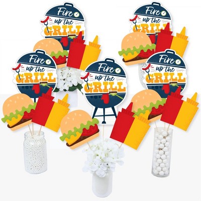 Big Dot of Happiness Fire Up the Grill - Summer BBQ Picnic Party Centerpiece Sticks - Table Toppers - Set of 15