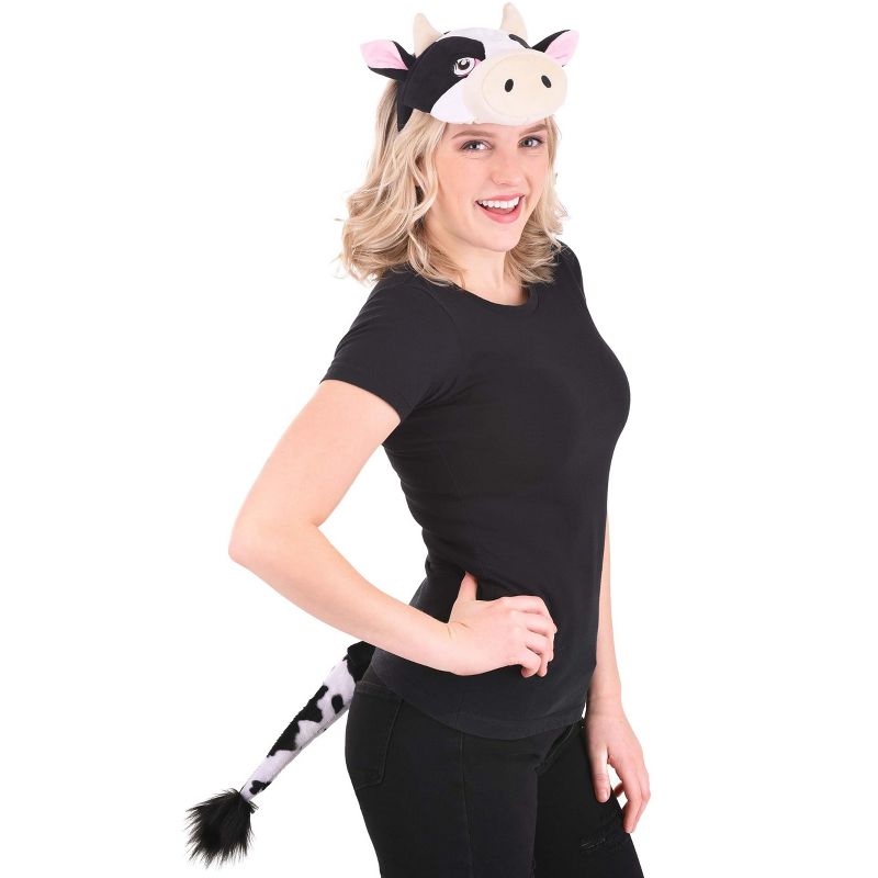 HalloweenCostumes.com    Cow Plush Headband & Tail Accessory  Kit, Black/White/Pink, 2 of 6