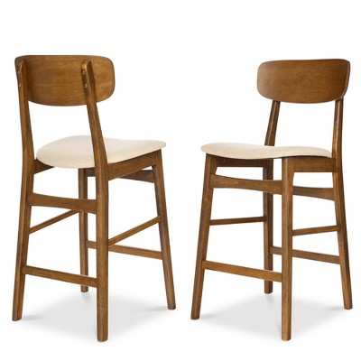 Best Choice Products 2-Piece Farmhouse Counter Height Bar Stool Set w/ Cushioned Seat, Wooden Backrest