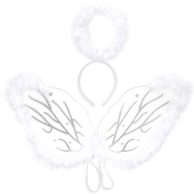Blue Panda 2-Pack Kids White Angel Wings, Feather Halo Headband Costume for Cosplay & Halloween Party Supplies
