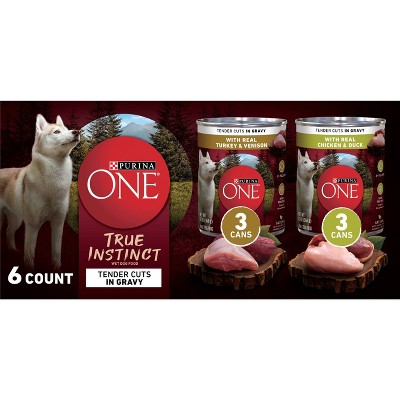 Purina ONE SmartBlend True Instinct Tender Cuts In Gravy with Real Turkey,Chicken, Duck and Venison Wet Dog Food - 13oz/6ct Variety Pack