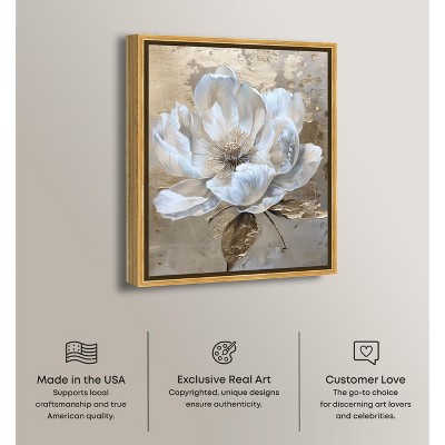 Gold Framed White Flower Canvas Print Wall Art