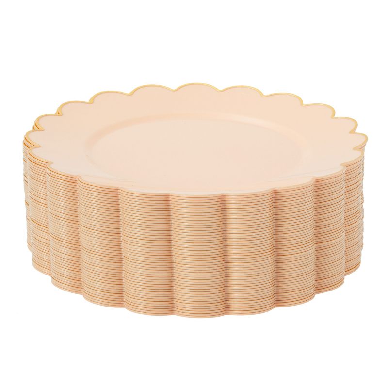 50 Pack Ivory Pink Plastic Plates for Party, 9 Inch Disposable for Party Supplies, Wedding, Gold Foil Scalloped Edges, 5 of 6