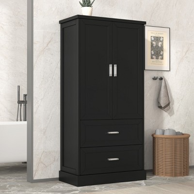Tall Bathroom Storage Cabinet, Bathroom Cabinets With 2 Doors And 2 Drawers And Adjustable Shelf-Cuddlewood