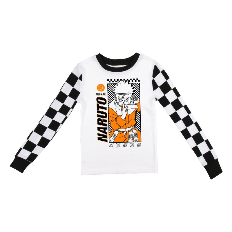 Naruto Classic Black and White Checker Pattern Youth Boy's Long Sleeve Pajama Set, 2 of 4