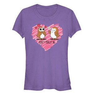 Juniors Womens Star Wars The Last Jedi Valentine Don't Porget Me Cartoon T-Shirt - 1 of 3