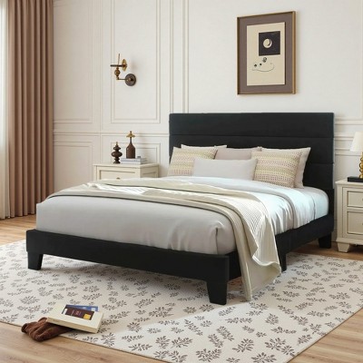 Allewie Platform Bed Frame with Fabric Upholstered Headboard and Wooden Slats Support, Fully Upholstered Mattress Foundation/No Box Spring Needed/Easy Assembly