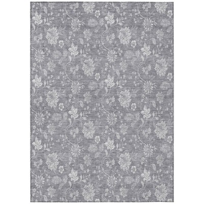 Gray Silver And Ivory Floral Washable Indoor Outdoor Area Rug