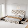 Jojoka Bed Frame with Headboard Adjustable,Upholstered Platform Bed Frame with 4 Drawers,Wooden Slats Supports - 3 of 4