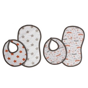 Bacati - Basketball Orange/Gray Muslin 4 pc set of Bibs & Burp Cloths Set - 1 of 3