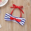 MyKids-USA Baby Girl Striped Pattern Bow Tie Design Belted Tops Combo Shorts Swimwear - 3 of 4