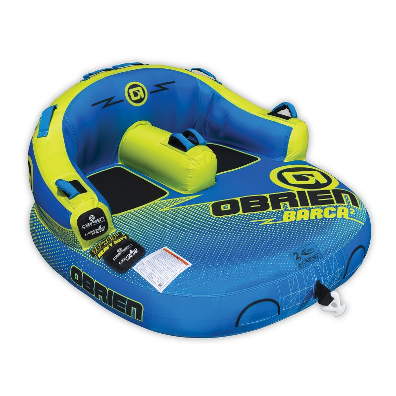 O'Brian Water Sports Barca 2 Inflatable Padded Towable Water Inner Tube for Lake Boating, 1-2 Riders, Blue, 1 of 6