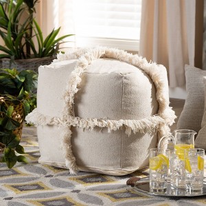 Alfro Handwoven Cotton Fringe Pouf Ottoman  - Baxton Studio - 1 of 4