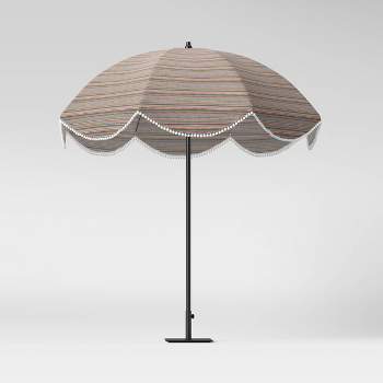 7.5' x 7.5' Round Scalloped Pom Pom Patio Umbrella DuraSeason Fabric™ Multi-Stripe - Opalhouse™