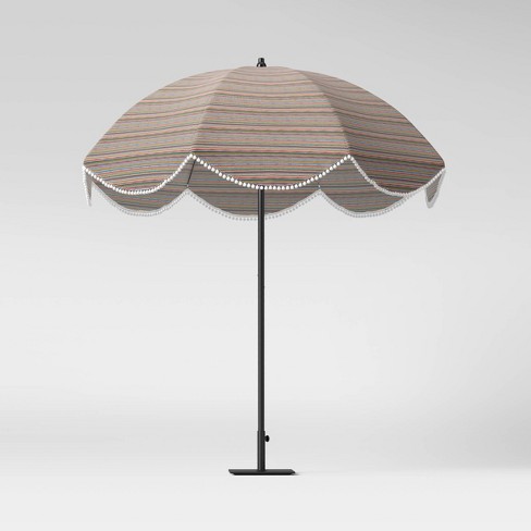 7.5' x 7.5' Round Scalloped Pom Pom Patio Umbrella DuraSeason Fabric™ Multi-Stripe - Opalhouse™ - image 1 of 4