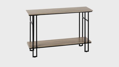 Contemporary Taupe Wood and Black Metal Console Table with Storage