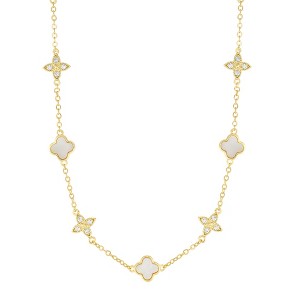 Adornia 14k Gold Plated Mixed Mother of Pearl and CZ Clover Station Necklace - 1 of 4