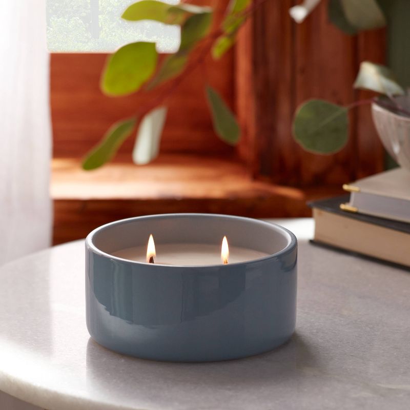 2-Wick Glossy Ceramic Salted Driftwood Wooden Wick Jar Candle Dark Blue 8oz - Threshold&#8482;, 3 of 7
