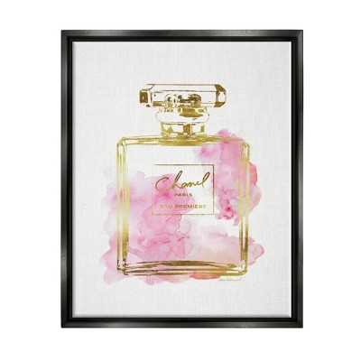 Stupell Industries Glam Perfume Bottle V2 Flower Silver Pink Peony Black  Floater Framed Canvas Wall Art, 16 x 20