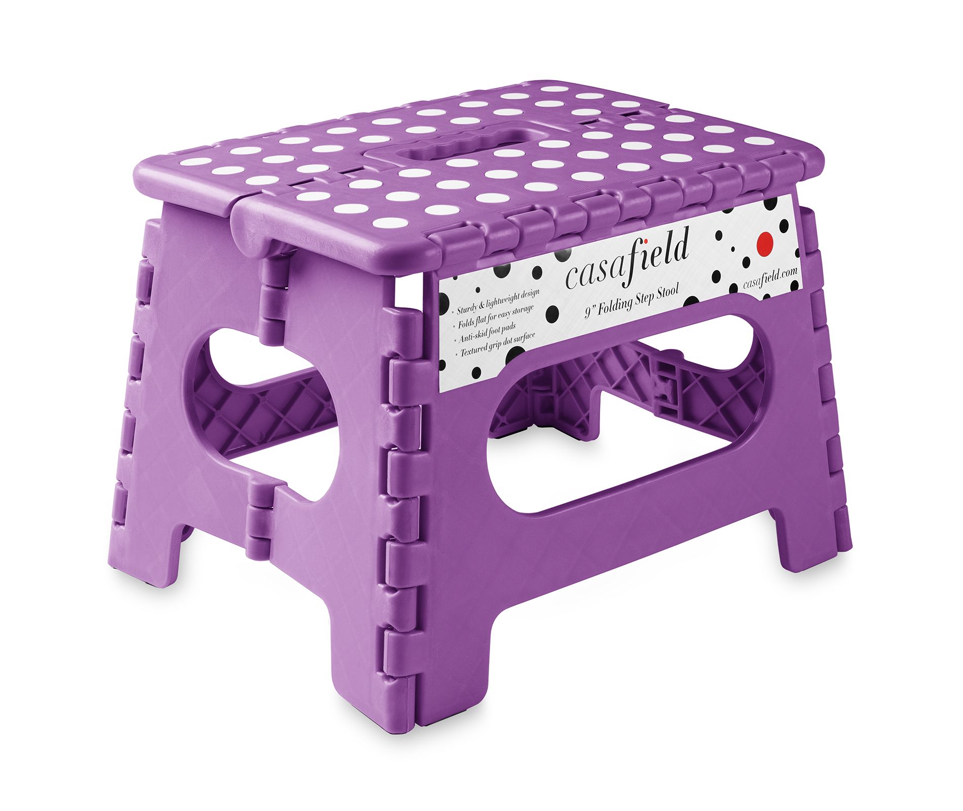 Casafield 9" Folding Step Stool with Handle - Purple, Collapsible Foot Stool for Kids and Adults, Use in Kitchen and Bathroom