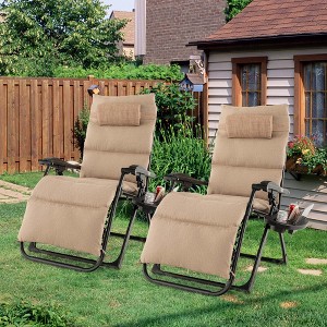 Costway 2PCS Patio Zero Gravity Lounge Chair Cushion Tray Folding Outdoor Recliner Black/Grey/Beige - 1 of 4