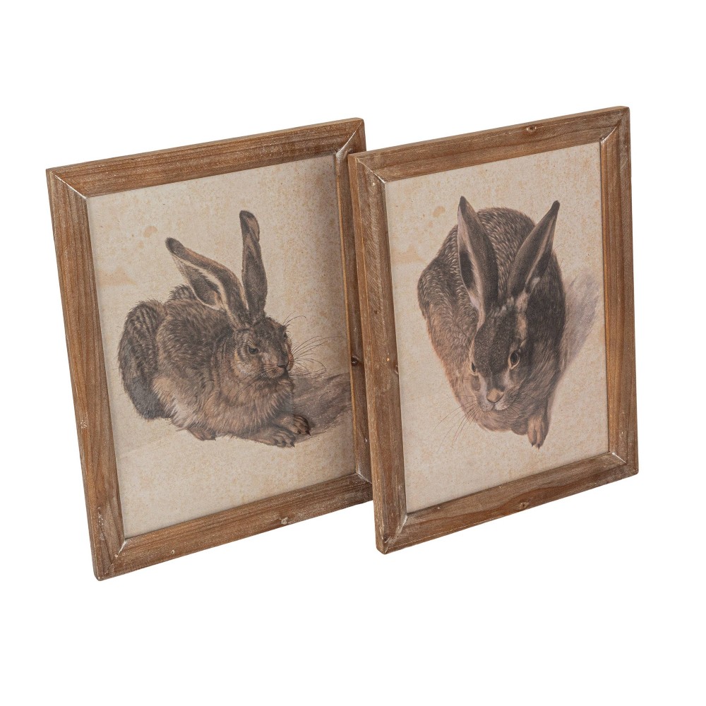 Photos - Wallpaper Storied Home  Wood Framed Rabbit Portrait Wall Art Set(Set of 2)