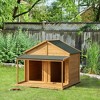 PawHut Wooden Dog House Outdoor Duplex for 2 Medium or Small Dogs, Outdoor Double Dog House with Porch, 50" x 43" x 43" - 2 of 4