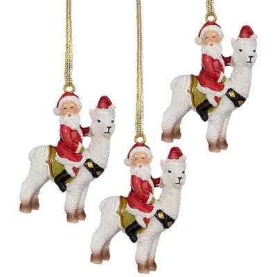 Design Toscano Santa's New Xmas Ride Llama Holiday Ornament: Set of Three