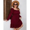 YesFashion Women's Plus Size Dress Casual Long Sleeve Ruffle Trim Dress Square Neck Elastic High Waist Belted Midi Dress - 2 of 4