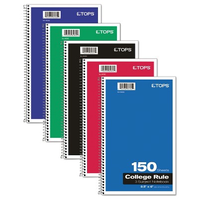 Tops Coil-Lock Wirebound Notebooks College/Medium 9 1/2 x 6 White 150 Sheets 65362