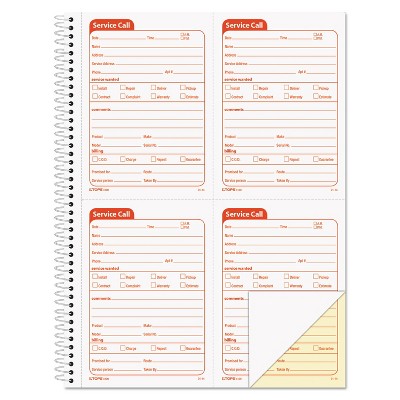 TOPS Service Call Book 11"x8-1/4" 2-Part 200Sets/PK 4100