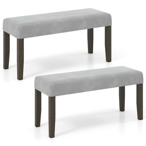 Tangkula Set Of 2 Upholstered Bedroom Bench w/Padded Seat & Solid Wood Legs for Dining Room - 1 of 4