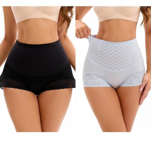 INSPIRE CHIC 2 Pcs Women's Lace Mesh Light Tummy Control Briefs High Waist Control Panties - 1 of 4