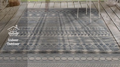 Blue Geometric 5' x 7' Synthetic Reversible Area Rug