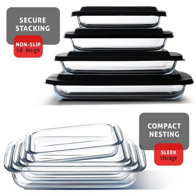 Clear Glass Food Storage Containers with Black Lids, 4-Piece Set