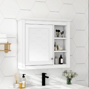 Bathroom Medicine Cabinet with Mirror Door, Wall Mounted Bathroom Storage Cabinet with 3 Open Shelves, Storage Medicine Cabinet for Bathroom - 1 of 4