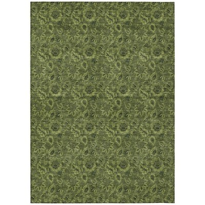 Olive Green And Fern Green Floral Washable Indoor Outdoor Area Rug