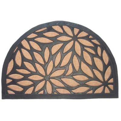 HomeRoots 24" X 36" Black And Brown Rubber and Coir Abstract Outdoor Semi Circle Door Mat