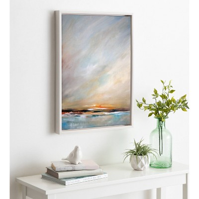 Day's End Coastal Sunset Landscape Canvas Print with White Frame