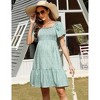 Women's Maternity Square Neck Short Sleeve Summer Casual Dress Smocked Boho Ruffle Midi Dress Baby Shower Photoshoot - 2 of 4