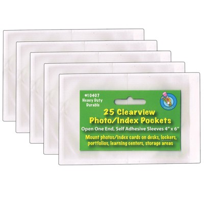 5pk 4" x 6" 25/Pack Clear View Self-Adhesive Photo/Index Card Pockets - Ashley Productions