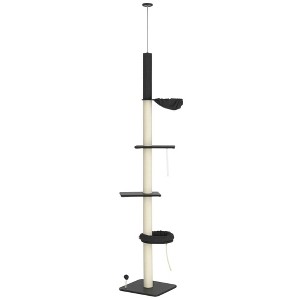 Floor To Ceiling Cat Tree, 5-Tier Cat Climbing Tower, 95''-106'' Height Adjustable with Carpeted Platforms, Cozy Bed, Hammock, Scratching Post - 1 of 4