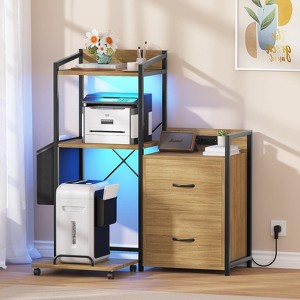 2 Drawer File Cabinet, Filing Cabinet Fits,Large Printer Stand with Storage, Printer Cabinet for Home Office with Power Strip, Open Shelf, LED Lights - 1 of 4