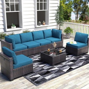 Outdoor Patio Furniture Set, PE Wicker Sectional Sofa Set with Cushions and Coffee Table, All-Weather Patio Conversation Set - 1 of 4