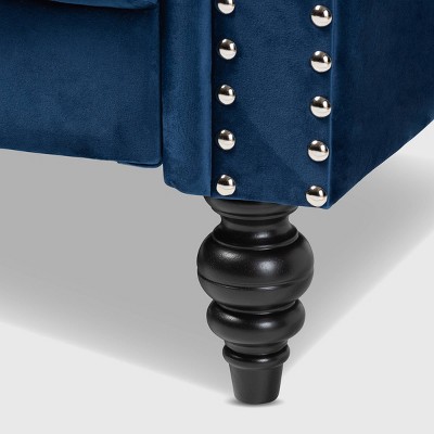 Elegant Black Velvet Chesterfield Sofa with Nailhead Accents and Wood Feet